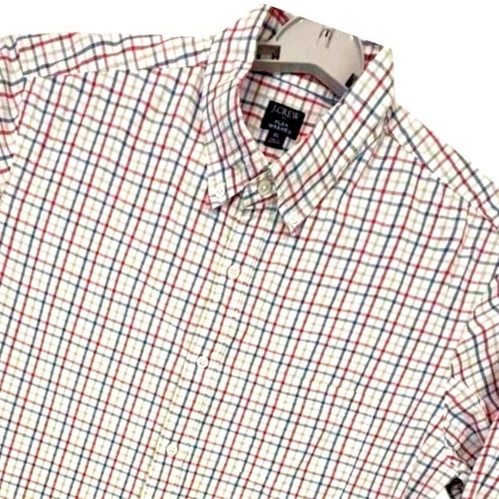 J.Crew Flex Washed Slim Untucked Shirt Men XL Multi Plaid Tattersall Button Down